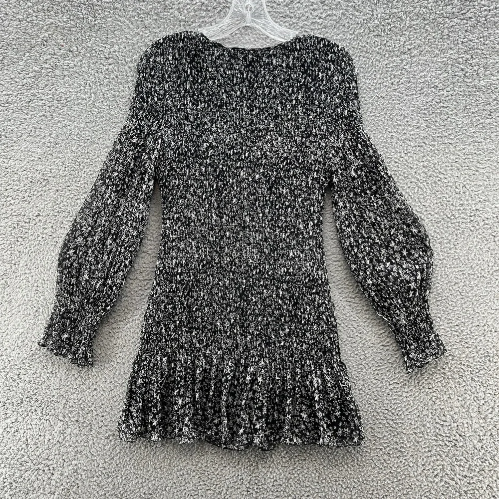 LoveShackFancy Dress XS Blk Scarlett Evening Star Print Smock Ruched Ruffle Mini - Picture 13 of 15